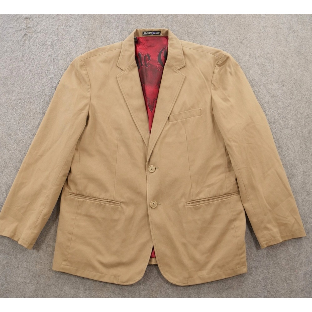 Xtreme Couture Blazer Jacket Suit Mens 44 46 R Beige Embroidery Button